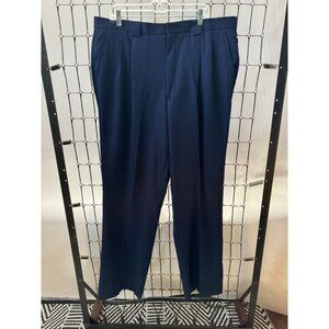 Mens Navy Blue Dress Pants 42L 100% Polyester Pleated Front